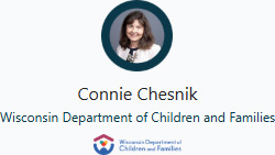 Connie Chesnik headshot and Department of Children and Families logo